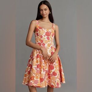 Sleeveless Scoop-Neck Basque-Waist Midi Dress